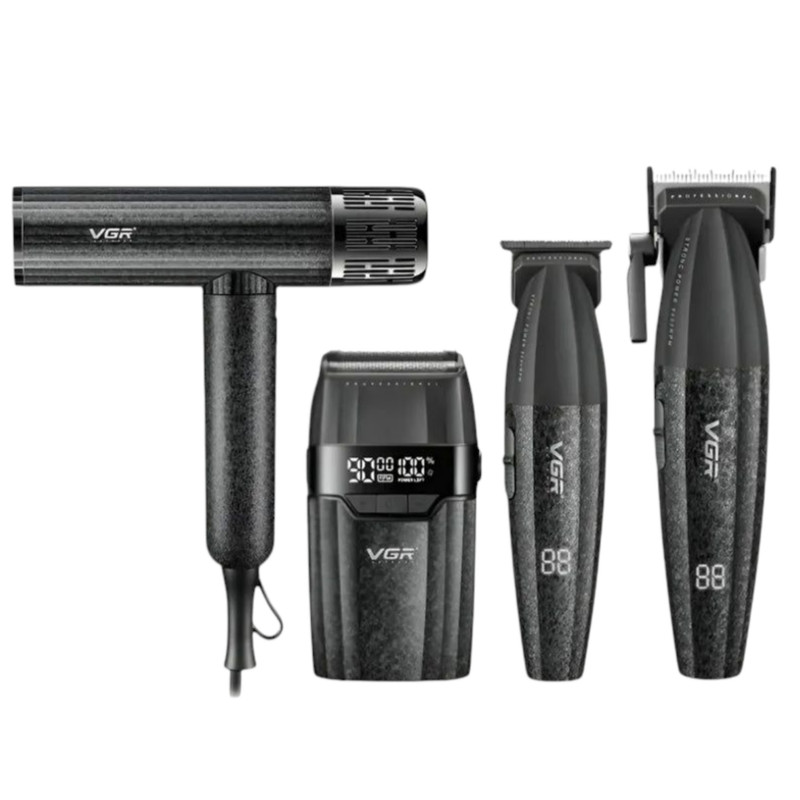 ماشین اصلاح موی سر و صورت شارژی وی جی ار مدل V-640 S4 4in1 به همراه سشوار مجموعه 4 عددی