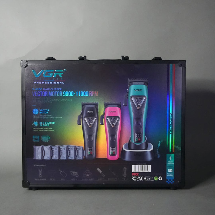 ماشین اصلاح موی سر شارژی وی جی ار مدل V-035C 🔥 پک اصلی ارسال با پست پیشتاز 📦و تحویل فوری یک روزه به پست📥 ، همراه بسته بندی ضد ضربه 📦، محصول کاملآ پلمپ و وکیوم با جعبه سالم بدون آسیب 🎁و هفت روز ضمانت بازگشت وجه درصورت عدم رضایت 🔃✅