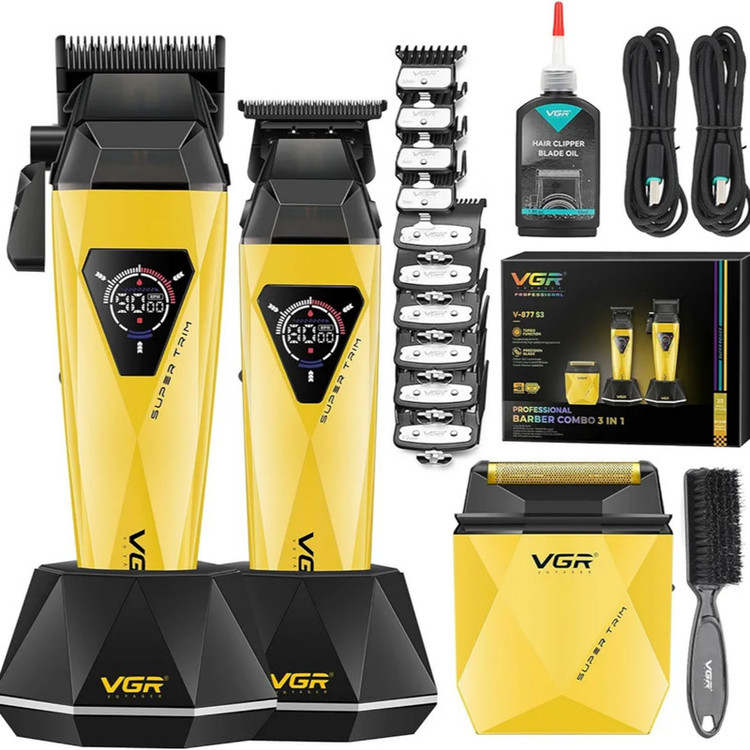 ماشین اصلاح موی سر و صورت شارژی وی جی ار مدل V-877 S3 مجموعه 3 عددی🔥 پک اصلی ارسال با پست پیشتاز 📦و تحویل فوری یک روزه به پست📥 ، همراه بسته بندی ضد ضربه 📦، محصول کاملآ پلمپ و وکیوم با جعبه سالم بدون آسیب 🎁و هفت روز ضمانت بازگشت وجه درصورت عدم رضایت 🔃✅